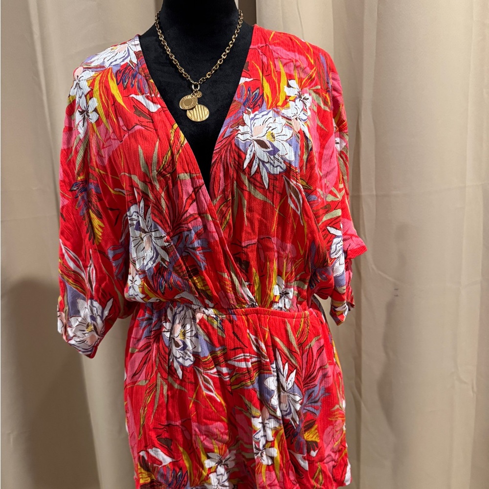 Lulu's Red Floral Jumpsuit